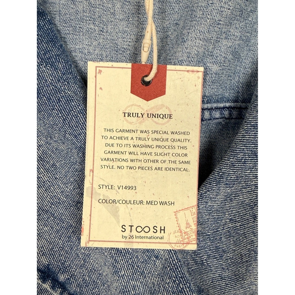 Stoosh Vintage Denim Double Breasted Trench Coat Med Wash Blue V14993 NWT M - Picture 3 of 8